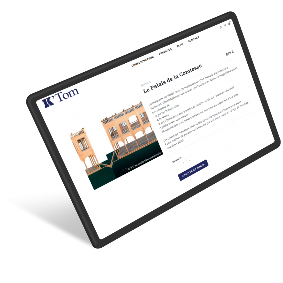 Mockup de tablette sur le site K'Tom sur la page 