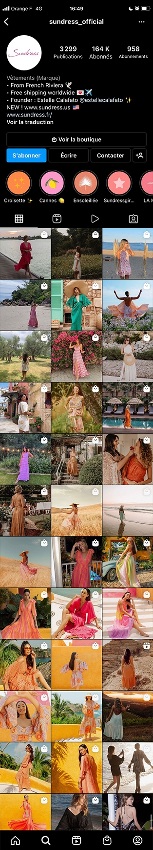 Sundress publicité réseaux sociaux, feed Instagram